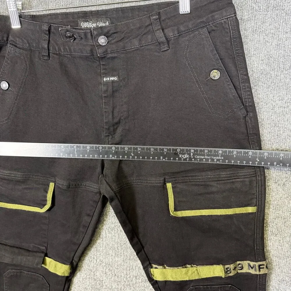 8&9 MFG Mens Cargo Pants Size 38(36x32) Black Vintage Wash Tactical Strap Detail